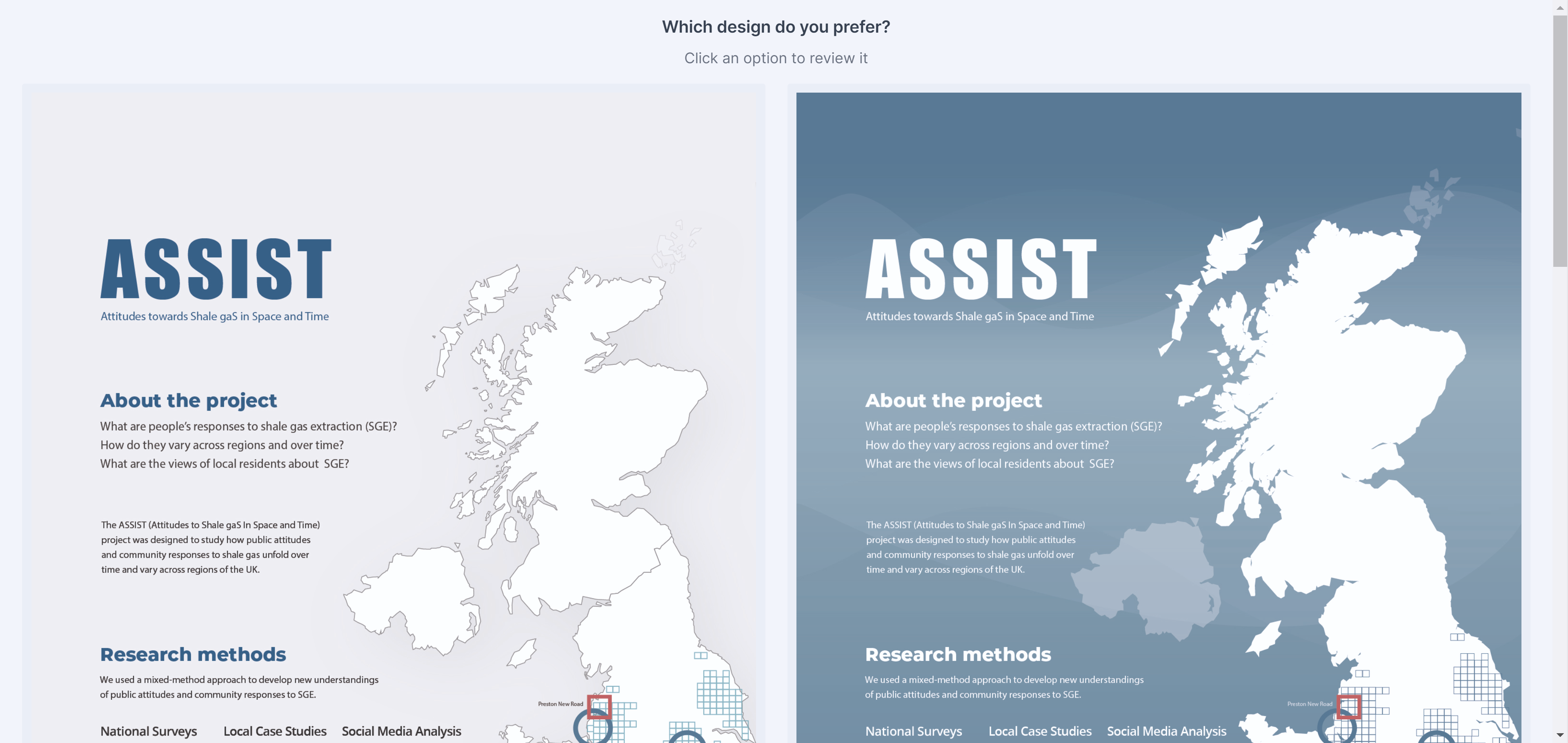 Design preference test on light and dark theme